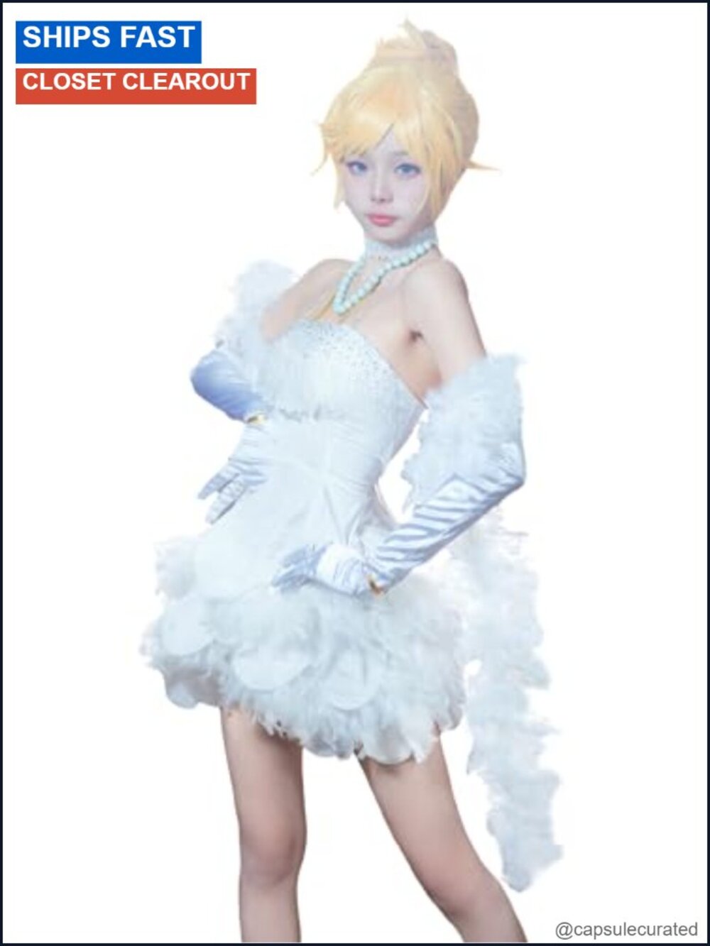 Angel Cosplay Costume White Evening Dress Shawl Gloves Necklace Set